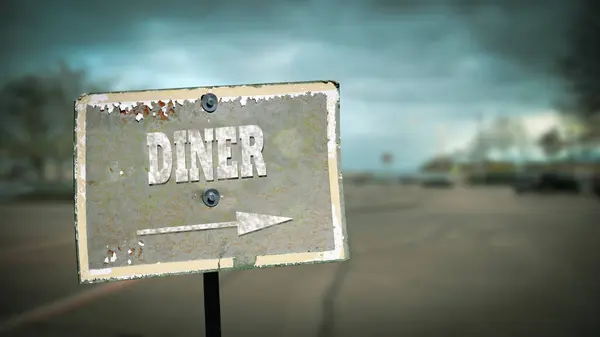 Gata Underteckna Riktningen Väg Till Diner — Stockfoto