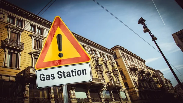 Street Sign Direction Way Gas Station — Stock Photo, Image