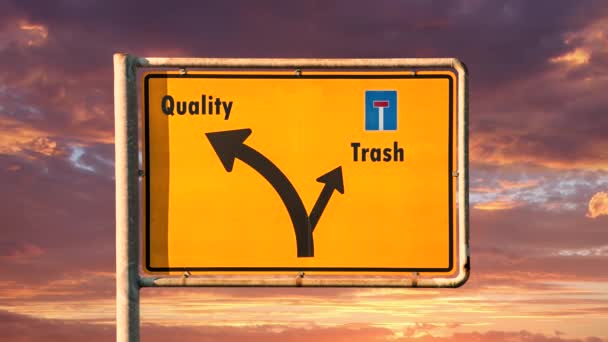 Rua Assine Caminho Para Qualidade Lixo — Vídeo de Stock