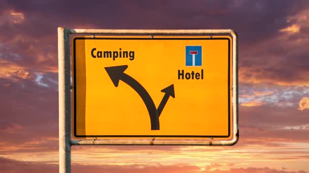 Street Sign Camino Camping Hotel — Vídeo de stock