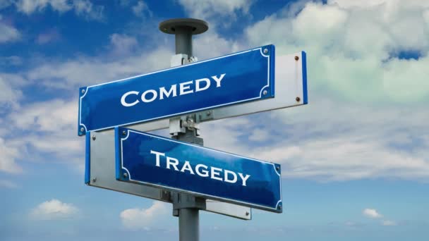 Street Sign Way Comedy Tragedy — Stockvideo