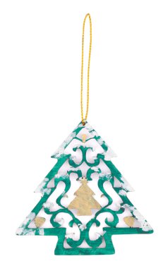 Ahşap Noel ağacı, Noel süslemeleri beyaz arka plan üzerinde izole