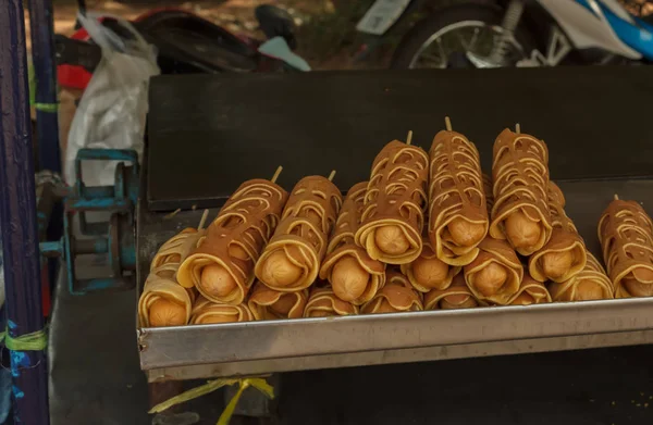 Sausage fritters for sale to customers — Stock Photo, Image