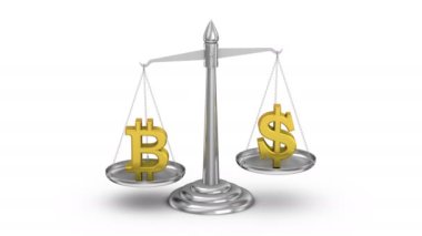 Bitcoin fiyatına değiştirin. Beyaz arka plan, 3 in 1, Alfa mat, döngü, 4 k, oluşturulan 3d animasyon