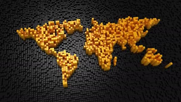 Cubos Formaron Mapa Del Mundo Fondo Negro Bucle Creado Animación — Vídeo de stock