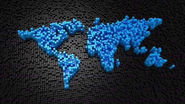 Cubes Formed World Map Black Background Loop 151 450 Frames — Stock Video