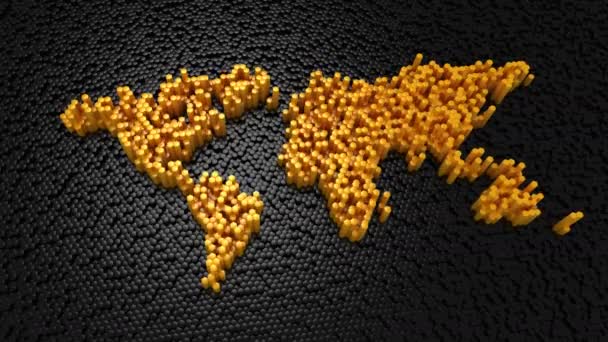 Hexagons Formed World Map Black Background Loop Created Animation — Stock Video