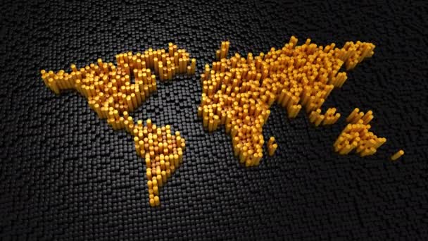Los Cilindros Formaron Mapa Mundial Fondo Negro Bucle 151 450 — Vídeo de stock