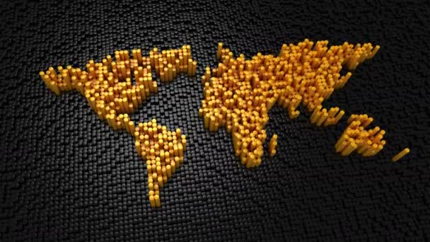 Cylinders Formed World Map Black Background Loop Created Animation — Stock Video