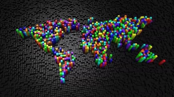 Cubos Formaron Mapa Del Mundo Fondo Negro Bucle Creado Animación — Vídeo de stock