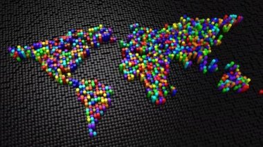 Silindir bir dünya haritası kurdu. Siyah arka plan, 4 k, oluşturulan loop (151-450 Kare), 3d animasyon