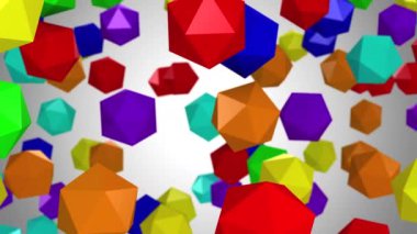 Icosahedronların geçmişi. Gri arkaplan, döngü, 4k, 3d animasyonda oluşturuldu