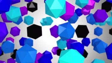 Icosahedronların geçmişi. Gri arkaplan, döngü, 4k, 3d animasyonda oluşturuldu