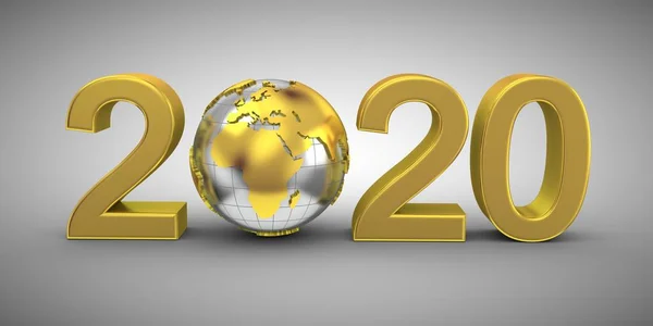 Yeni yıl 2020. Gri arkaplan, 3d görüntüleyici