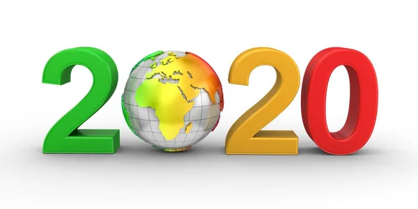 Yeni yıl 2020. Beyaz arkaplan, 3d oluşturma