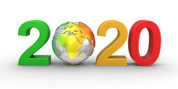Nieuwjaar 2020 Witte Achtergrond Renderen Rechtenvrije Stockfoto's