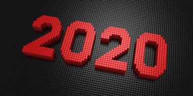 Kutular 2020 Numarasını oluşturuyor. Siyah arkaplan, 3d görüntüleme