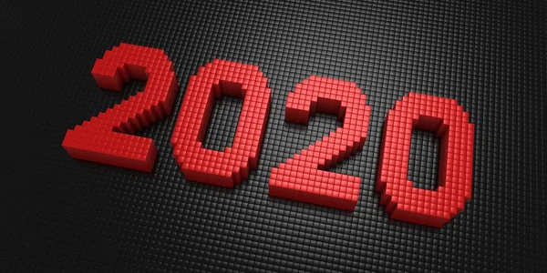 Kutular 2020 Numarasını oluşturuyor. Siyah arkaplan, 3d görüntüleme