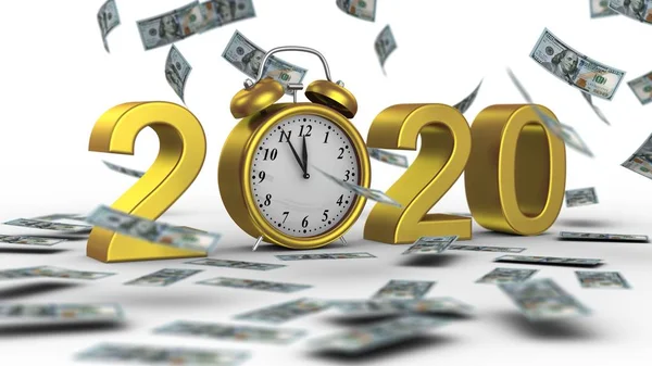 Yeni yıl 2020. Beyaz arkaplan, 3d görüntüleme