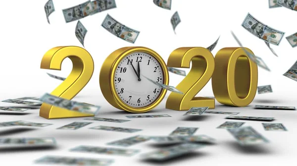 Yeni yıl 2020. Beyaz arkaplan, 3d görüntüleme