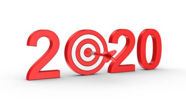 Mutlu yıllar 2020. Meşguliyet Konsepti. Beyaz arkaplan, 3d görüntüleme