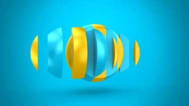 Dilimlenmiş Küre Dönüyor. Soyut hareket, üç sürüm, döngü, alfa matte, 3d görüntüleme, 4k çözünürlük