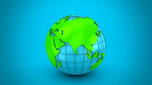 Mapa Světa Mění Glóbus Modré Pozadí Smyčka 151 450 Snímků — Stock video