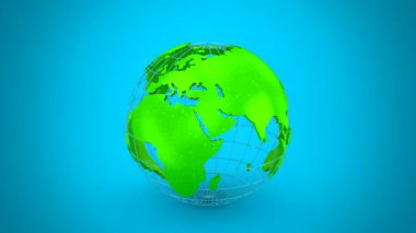 Dünya 'nın dönüşü. Mavi arkaplan, 3 'te 1, döngü, alfa matte, 3d görüntüleme, 4k çözünürlük