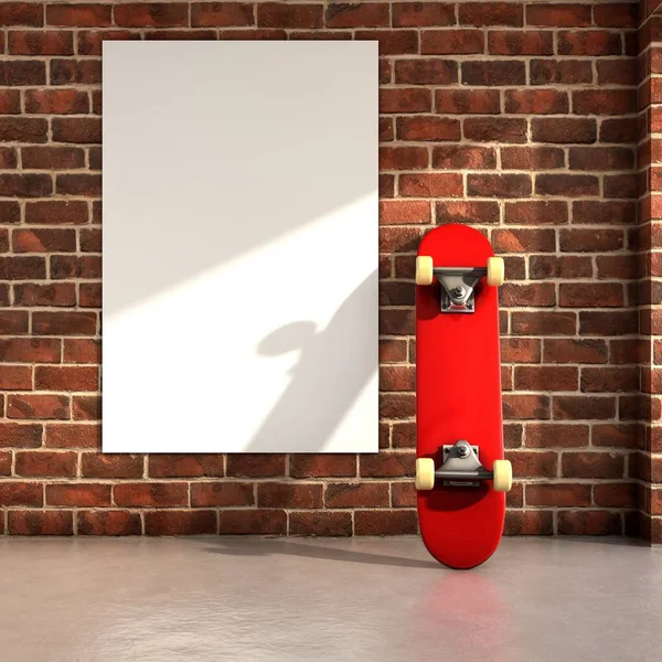 Skateboard and white board — Stock Photo, Image