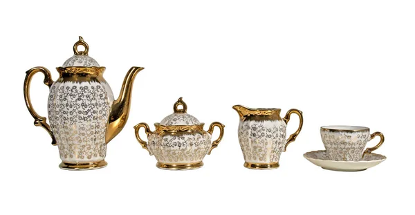 Porcelain Tea Set Isolated White Background — Stock Photo, Image