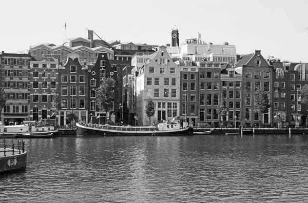 Vista Preto Branco Cidade Amsterdã — Fotografia de Stock