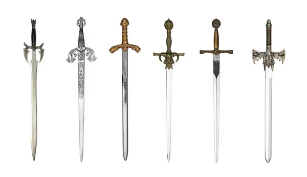 Six Medieval Swords Isolated White Background Stock Photo