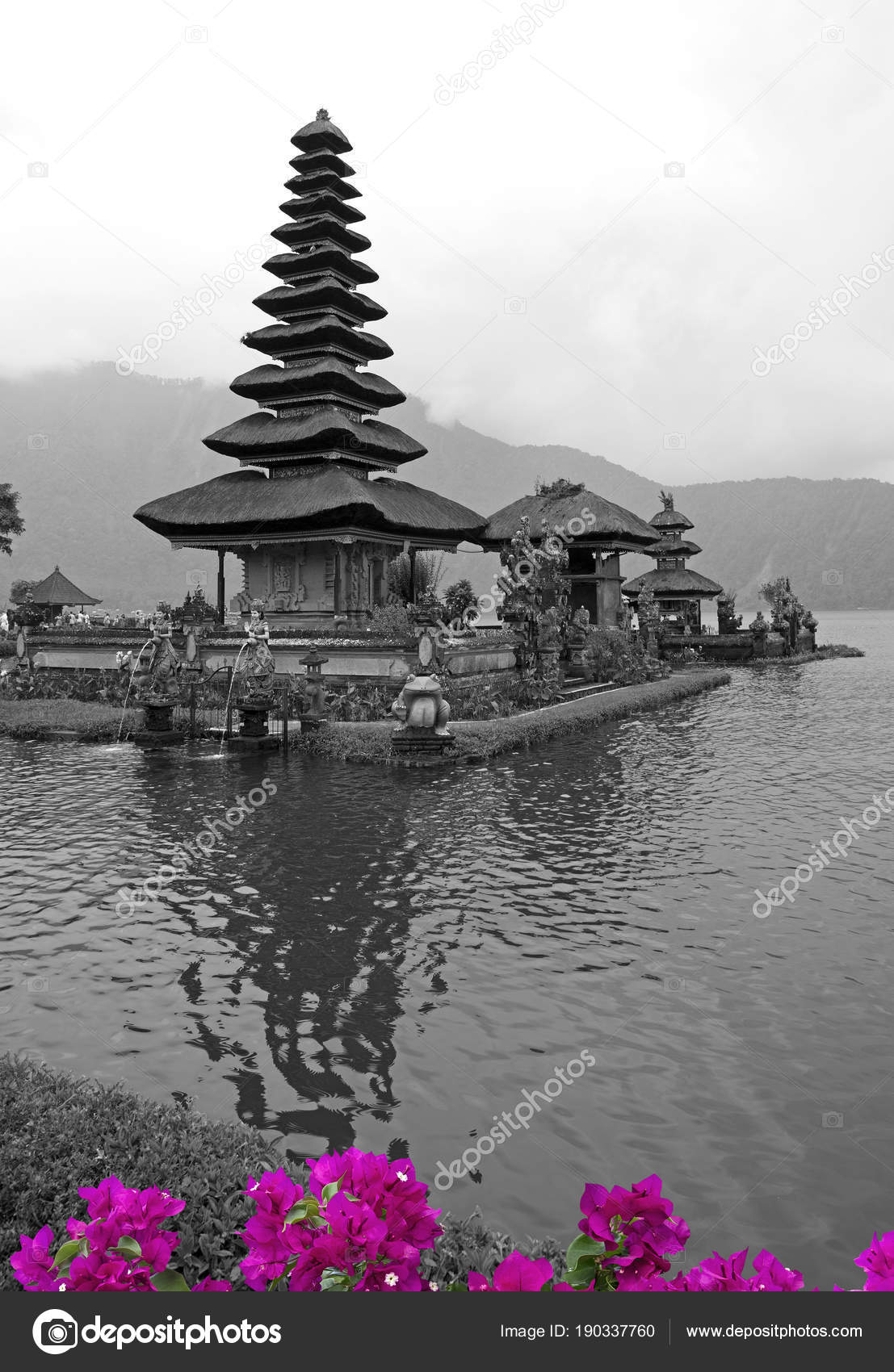Black White Image Famous Pura Ulun Danu Beratan Temple Bali Stock Photo C Gdvcom