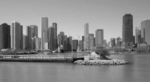 Svart Och Vit Skyline Chicago Stad Usa — Stockfoto