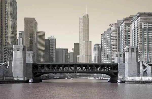 Chicago Şehrinin Siyah Beyaz Silueti Usa — Stok fotoğraf
