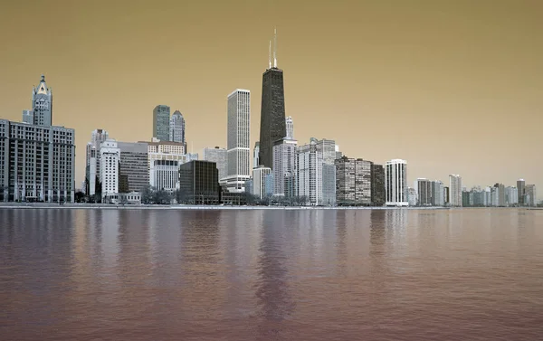 Svart Och Vit Skyline Chicago Stad Usa — Stockfoto