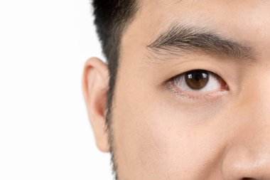 Tek gözlü Taylandlı çocuklar beyaz arka planda