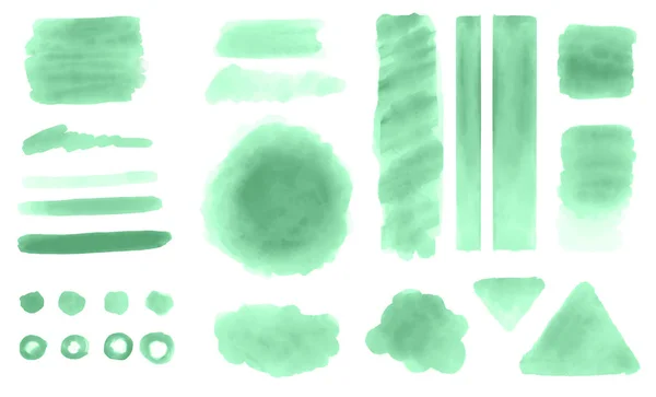 Zielony zestaw kształtów plamy akwarela — Zdjęcie stockowe