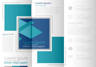 Broşür kapak sunu soyut geometrik arka plan, A4 boyutu mavi kat küme teknoloji yıllık rapor broşür afiş tasarım şablonu vektör düzeninde