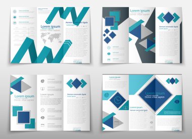 Broşür kapak sunu soyut geometrik arka plan, A4 boyutu mavi kat küme teknoloji yıllık rapor broşür afiş tasarım şablonu vektör düzeninde