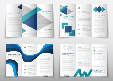 Broşür kapak sunu soyut geometrik arka plan, A4 boyutu mavi kat küme teknoloji yıllık rapor broşür afiş tasarım şablonu vektör düzeninde