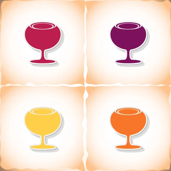 Wineglass. Flat sticker with shadow on old paper — Stock Vector