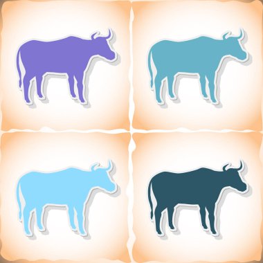 Boğa. Eski kağıt üzerinde gölge ile düz etiket