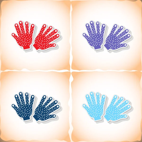 Handschuhe. flache Aufkleber mit Schatten auf altem Papier — Stockvektor