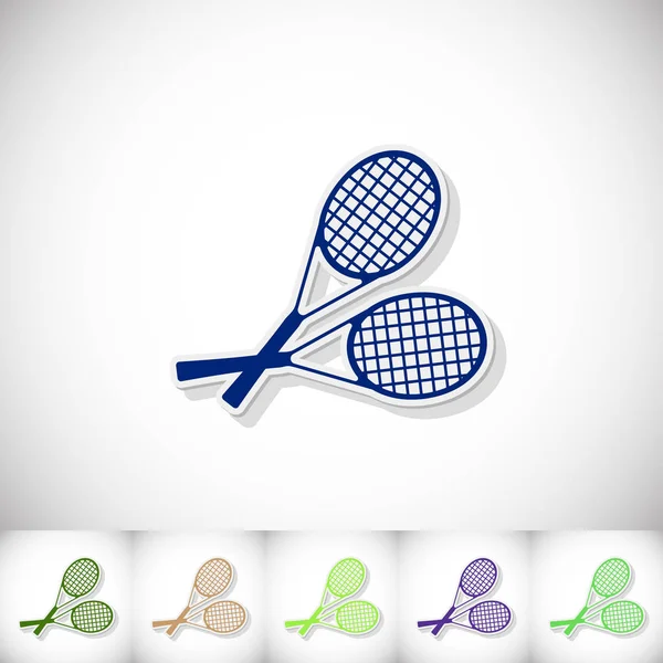 Raquete de ténis. Etiqueta plana com sombra no fundo branco — Vetor de Stock