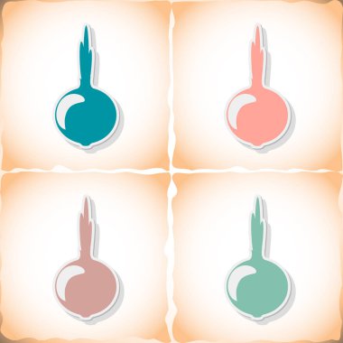 Soğan. Eski kağıt üzerinde gölge ile düz etiket