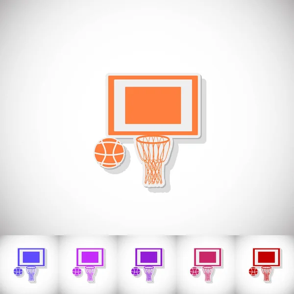Basketbal. Plochý štítek se stínem na bílém pozadí — Stockový vektor