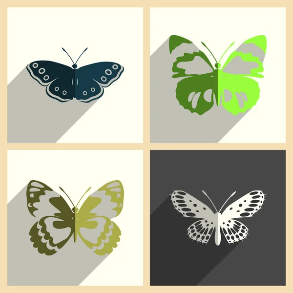 Schmetterlingssatz von flachen Symbolen mit Schatten. Vektorillustration — Stockvektor