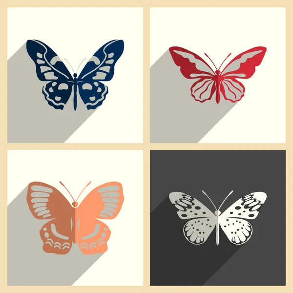 Conjunto de mariposas de iconos planos con sombra. Ilustración vectorial — Archivo Imágenes Vectoriales