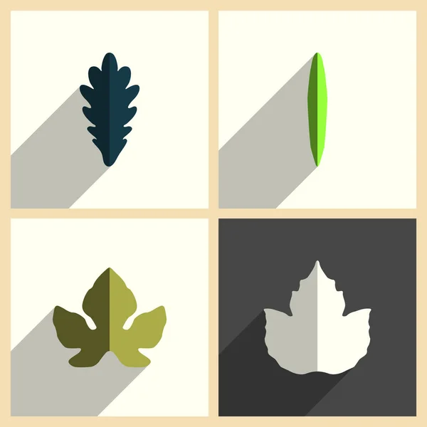 Hojas conjunto de iconos planos con sombra. Ilustración vectorial — Vector de stock